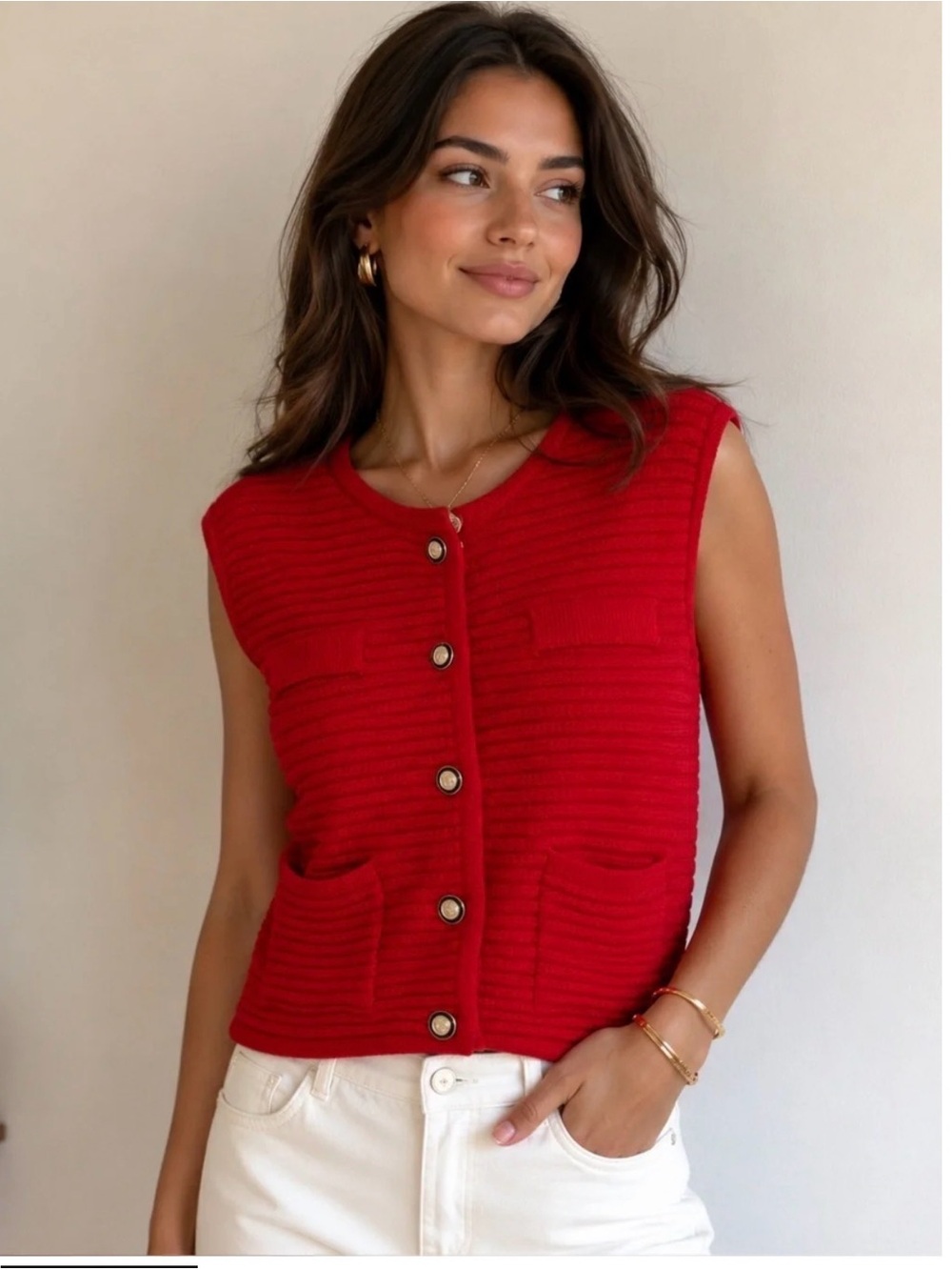 Joie Cream Knit Button Front Sweater Vest XL Sleeveless Fall Lady Sweater Vest